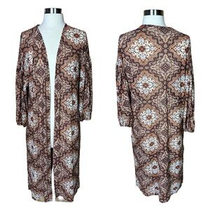 Another Reason Boho Mandala Fall Open Front Lightweight Mesh Duster Blouse M